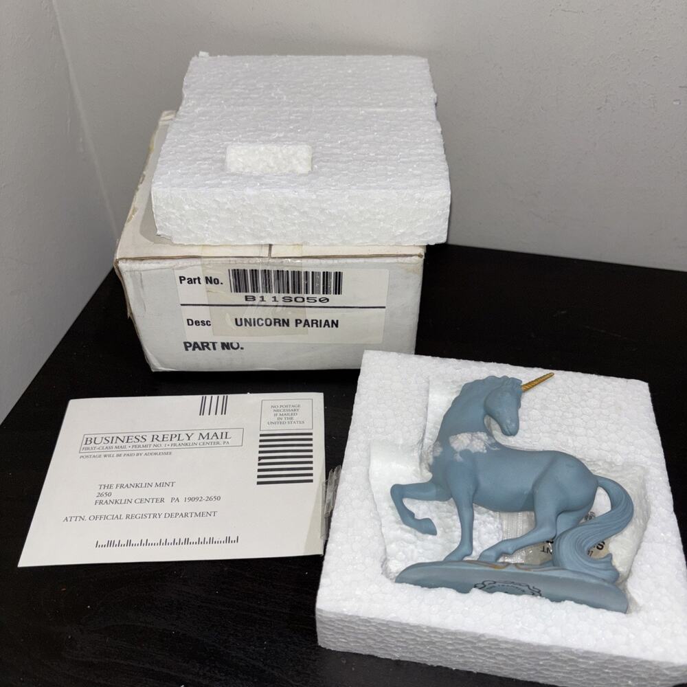 Franklin Mint Parian Unicorn Figurine 1991 Treasury of Unicorns Wedgwood Blue